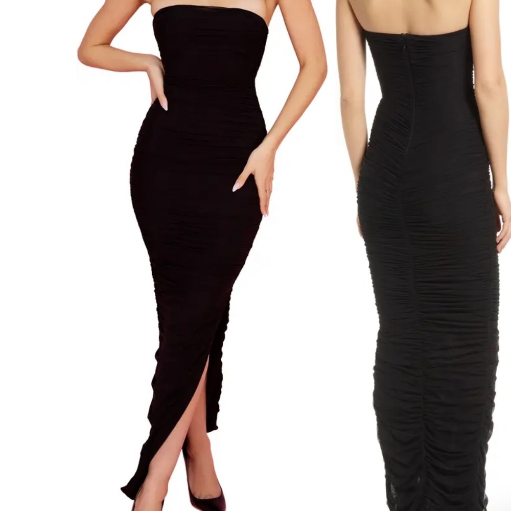 House of CB Sofia Black Mesh Strapless Maxi Dress